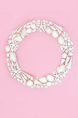 Image showing Seashell Wreath with White Shells on Pink