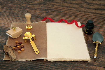 Image showing Writing Composition with Hemp Notebook and Quill Pen  