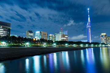 Image showing Fukuoka city skyline at night