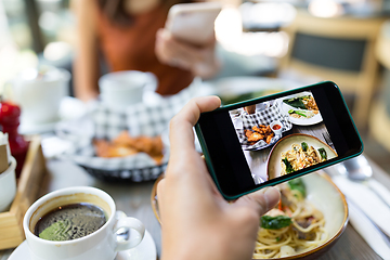 Image showing Top view of people using cellphone to take photo