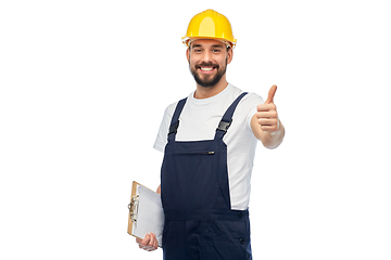 Image showing happy worker or builder showing thumbs up