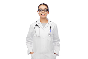 Image showing happy smiling asian female doctor in glasses