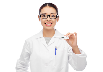 Image showing asian female doctor or nurse with thermometer