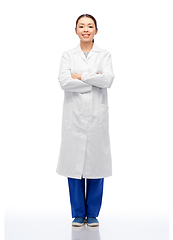 Image showing happy smiling asian female doctor in white coat