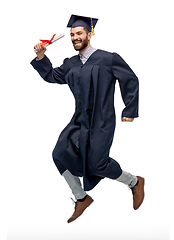 Image showing happy jumping graduate student with diploma