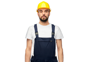 Image showing male worker or builder in helmet and overall