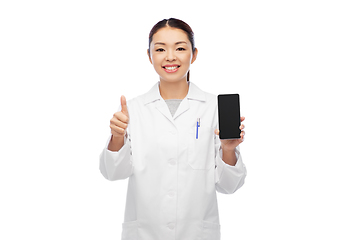 Image showing asian doctor with smartphone shows thumbs up