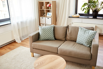 Image showing sofa with cushions at cozy home living room