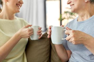 Image showing senior mother and adult daughter drinking coffee