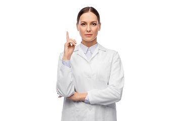 Image showing female doctor pointing finger up