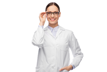 Image showing smiling female doctor in glasses and white coat