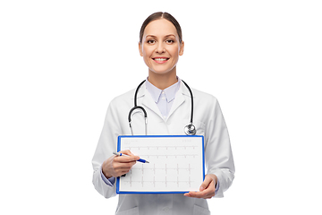 Image showing happy smiling female doctor with cardiogram