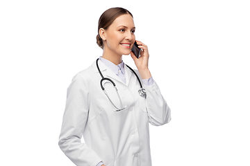 Image showing female doctor calling on smartphone