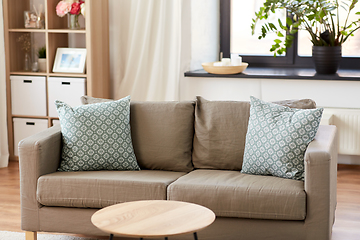 Image showing sofa with cushions at cozy home living room