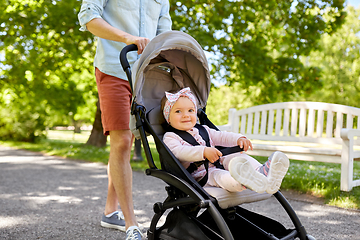 Image showing happy father with child in stroller at summer park