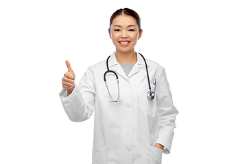Image showing smiling asian female doctor showing thumbs up