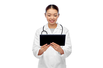 Image showing asian female doctor with tablet pc and stethoscope