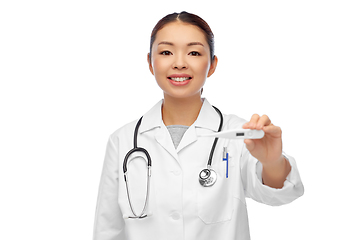 Image showing asian female doctor or nurse with thermometer