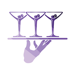 Image showing Waiter hand holding tray with martini glasses icon