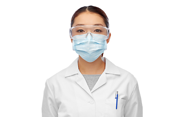 Image showing asian female doctor or scientist in medical mask
