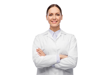 Image showing happy smiling female doctor in white coat