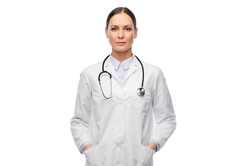 Image showing female doctor in white coat with stethoscope