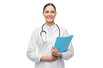 Image showing happy smiling female doctor with folder