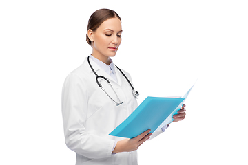 Image showing female doctor with folder and stethoscope