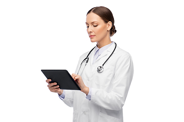 Image showing female doctor with tablet pc and stethoscope