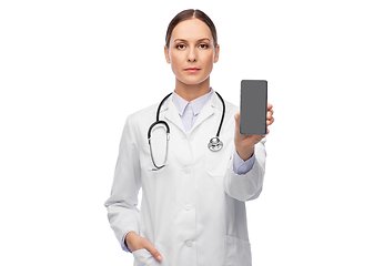 Image showing female doctor or nurse with smartphone