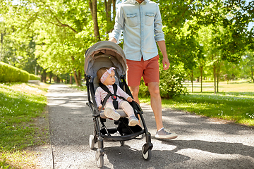 Image showing father with child in stroller at summer park