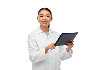 Image showing asian female doctor with tablet pc and stethoscope