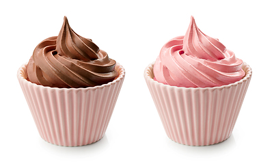 Image showing whipped chocolate and strawberry creammousse dessert