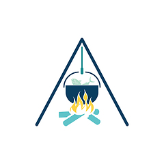 Image showing Icon of fire and fishing pot