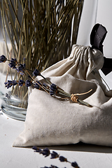 Image showing close up of craft sachet bag and lavender flowers