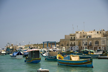 Image showing luzzu boats in marsaxlokk malta fishing village