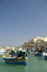 Image showing luzzu boats in marsaxlokk malta fishing village