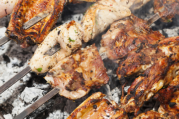 Image showing skewers of meat, close-up