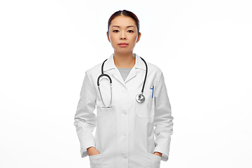 Image showing asian female doctor in white coat with stethoscope