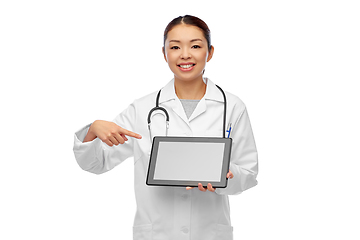 Image showing asian female doctor with tablet pc and stethoscope