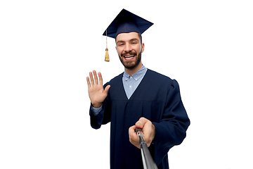 Image showing male graduate student taking selfie with monopod