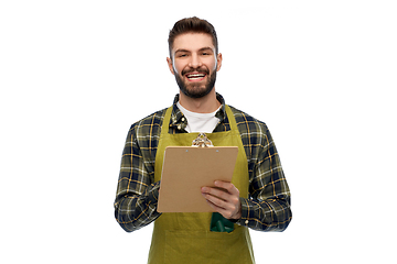 Image showing happy male gardener with clipboard