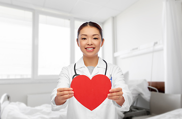 Image showing asian female doctor with red heart at hospital