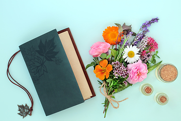 Image showing Apothecary Journal with Posy of Herbs and Flowers