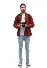 Image showing smiling man or photographer with digital camera