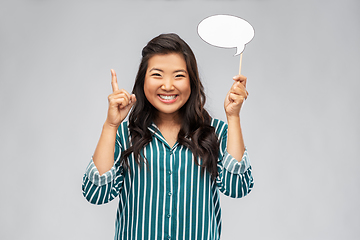 Image showing asian woman with speech bubble pointing finger up