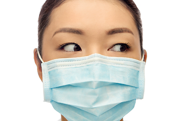 Image showing close up of asian woman in protective medical mask