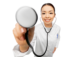 Image showing happy smiling asian female doctor with stethoscope