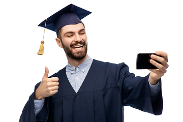 Image showing male graduate student with smartphone takes selfie