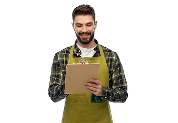 Image showing happy male gardener with clipboard